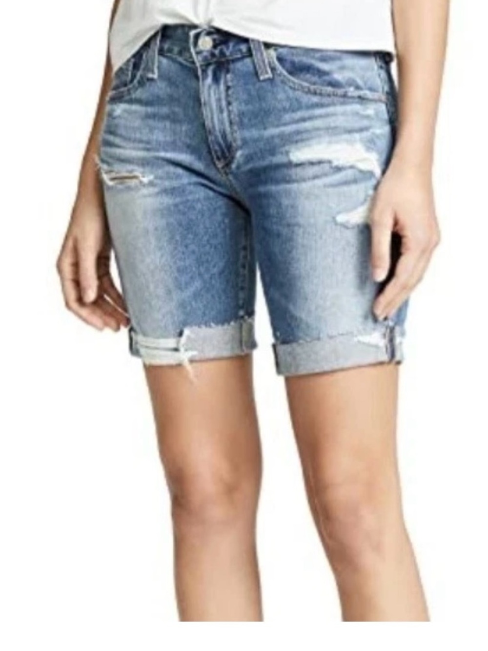 AG Adriano Goldschmied Nikki Short Light Blue Distressed Rolled Cuff Jean Shorts - Picture 4 of 14